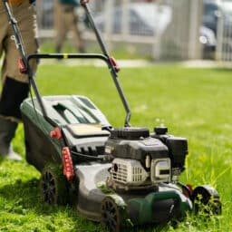 Mowing the grass.